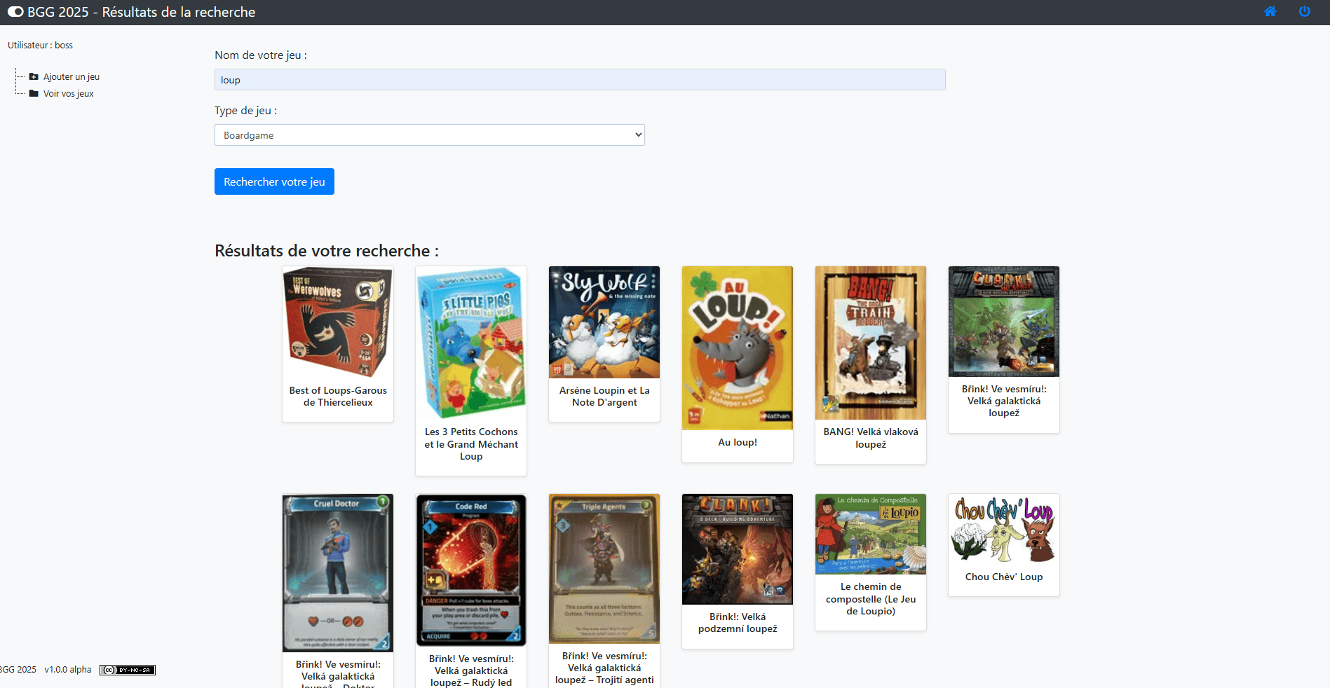 Recherche de jeux via l'API BoardGameGeek