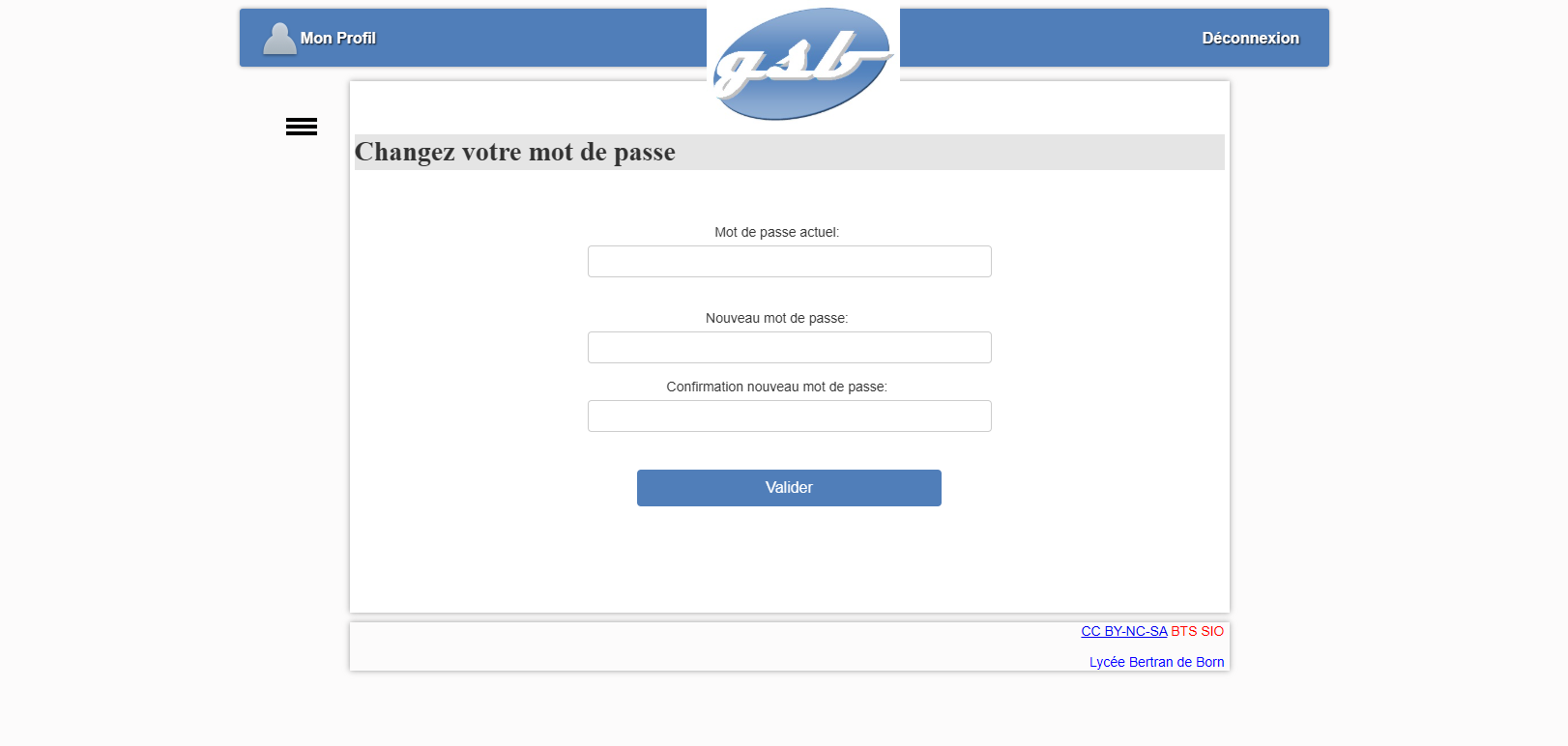 GSB — Changement de mot de passe